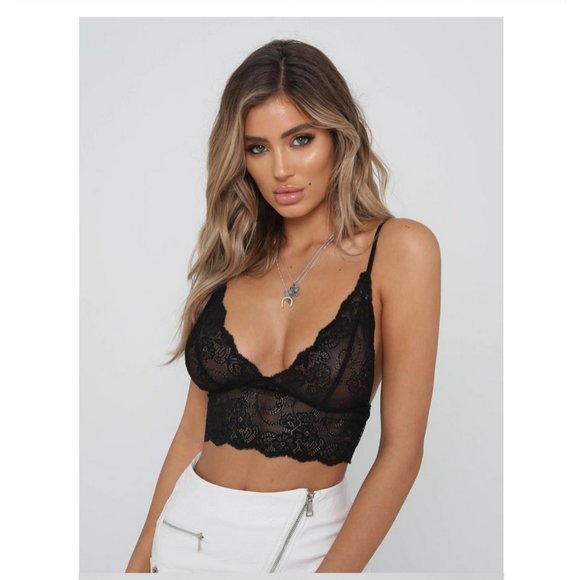 Floral Black Crochet Lace Adjustable Bralette - Picture 1 of 10